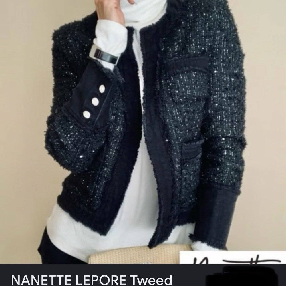 Nanette Lepore Black Tweed Jacket with Sequin and Denim